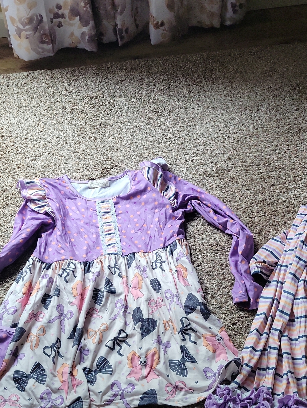 Girls Purple Bow Print Long Sleeve Outfit